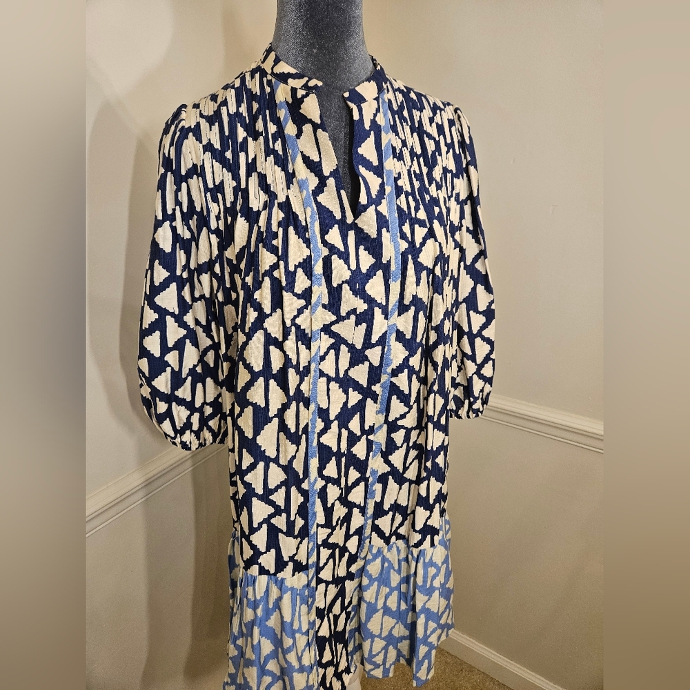THML Blue and White Geometric Dress